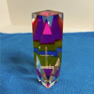 Vtg Washington DC Crystal Glass Laser Etched Paperweight Souvenir